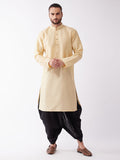 Men's Gold  Silk Blend Kurta And Black Dhoti Set