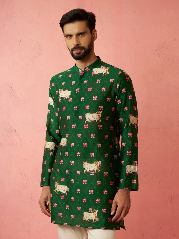 Men's Green Digital Print Kurta