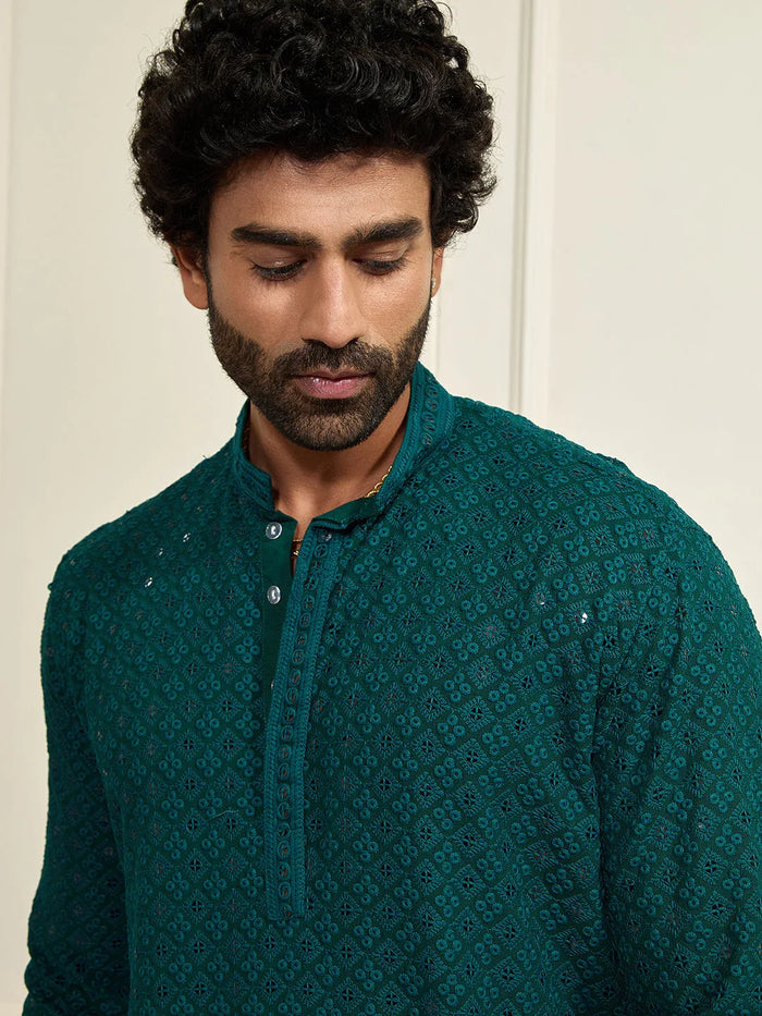 Men's Green Rayon Cotton Kurta