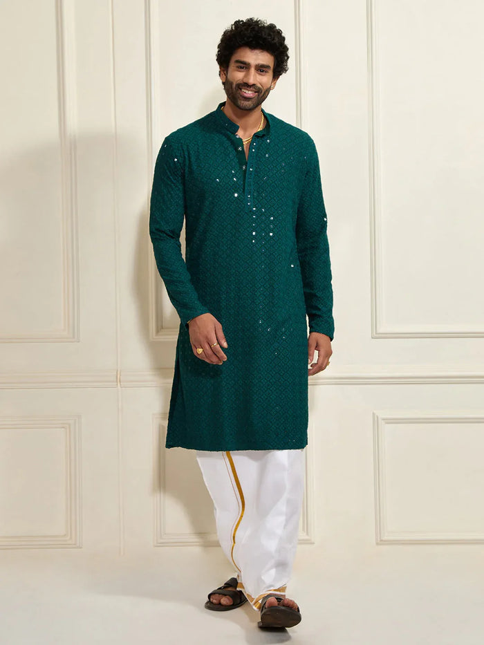 Men's Green Rayon Cotton Kurta