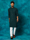 Men's Green Rayon Schiffli Kurta And Pant Set