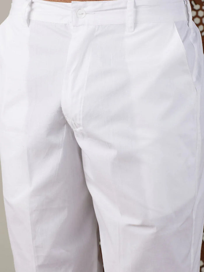 Men's Grey Cotton Jacquard Kurta With White Pant Set