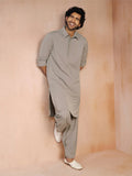 Men's Grey Solid Silk Blend Pathani Kurta with Patiala Pyjama Set