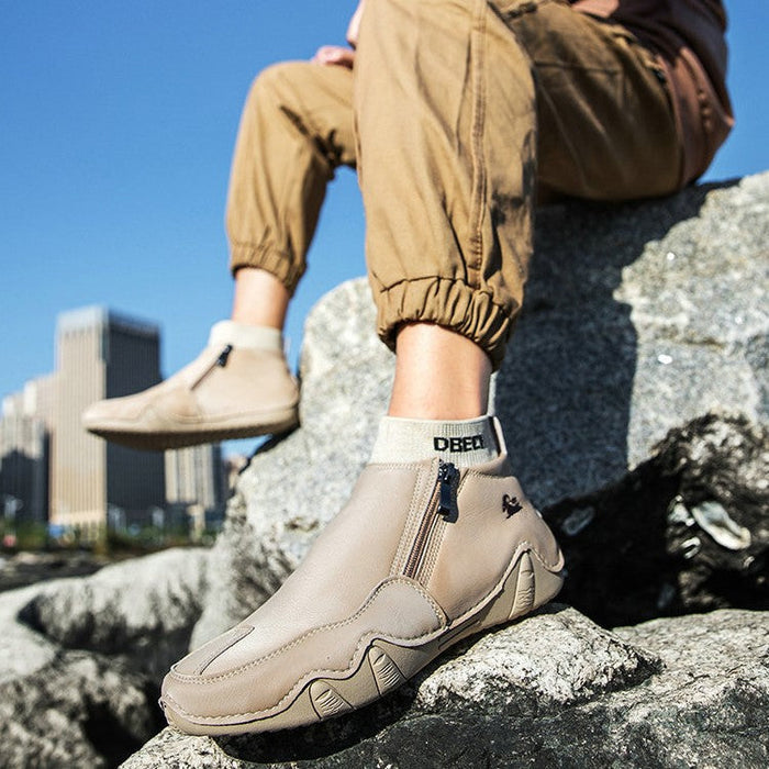 Men's High-Top Martin Boots with Warm Fleece Lining Durable Winter Outdoor Casual Shoes