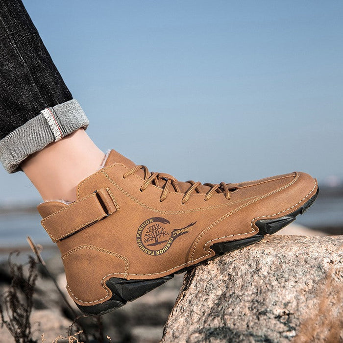 Men's High-Top Winter Suede Martin Boots with Warm Fleece Lining Handmade Casual Boots
