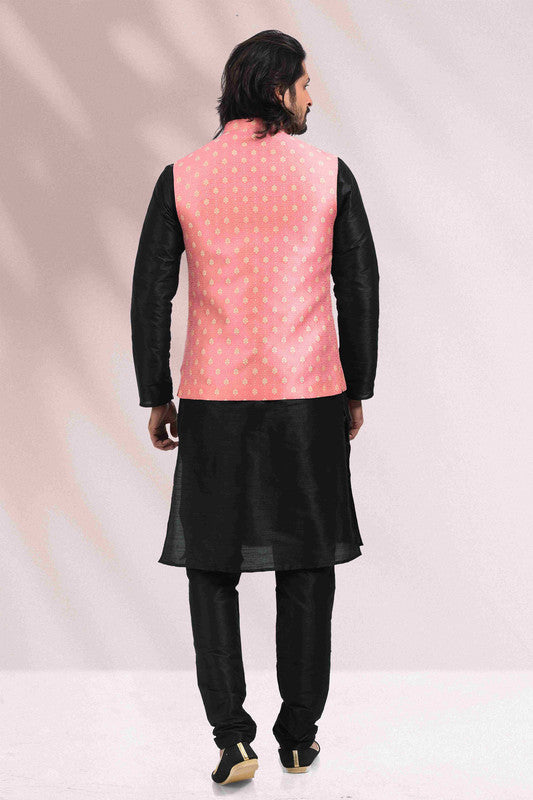 Men's Jacquard Banarasi Silk Woven Work 3 Pics Jacket Set In Pink Colour