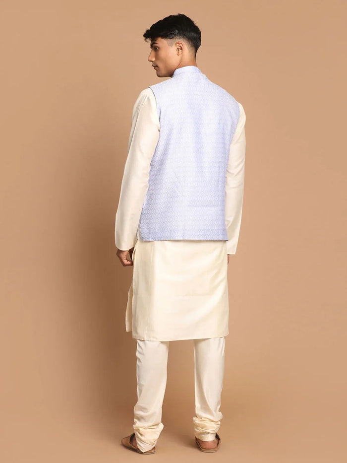 Men's Lavender Jacquard Nehru Jacket With Kurta Pyjama Set