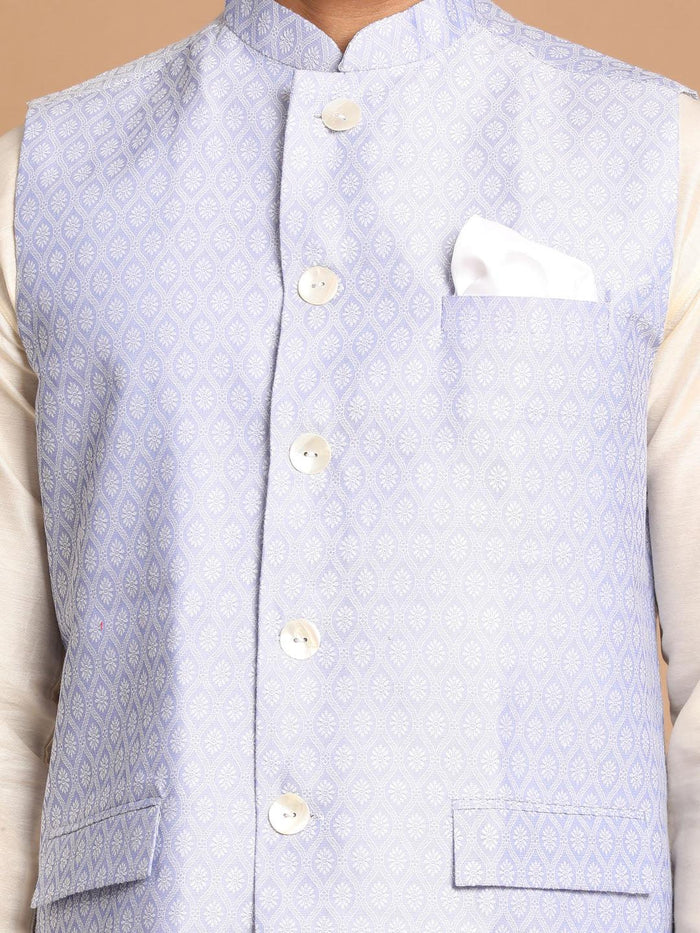 Men's Lavender Jacquard Nehru Jacket With Kurta Pyjama Set