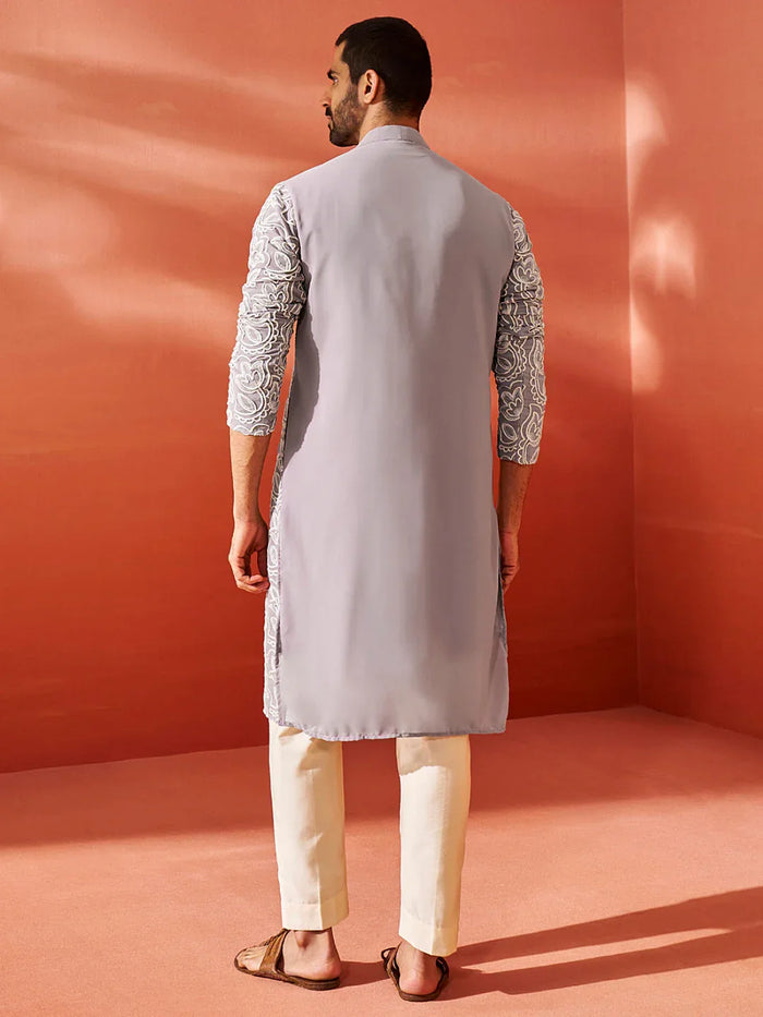 Men's Levender Georgette Kurta And Pyjama Set