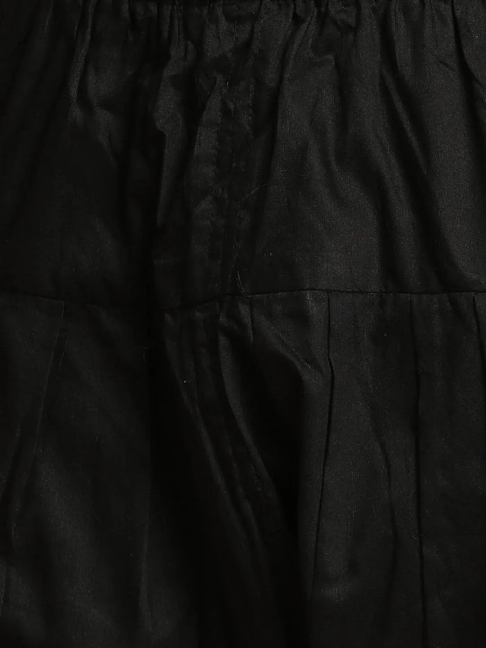 Men's Maroon  And Black Cotton Blend Pathani Suit Set