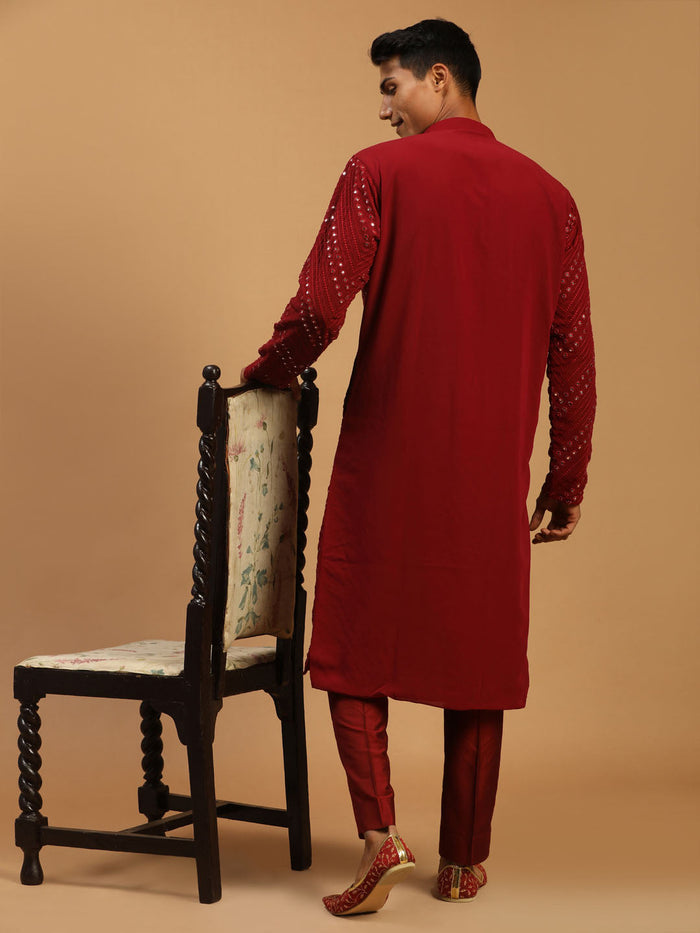 Men's Maroon Mirror Kurta Pant Set