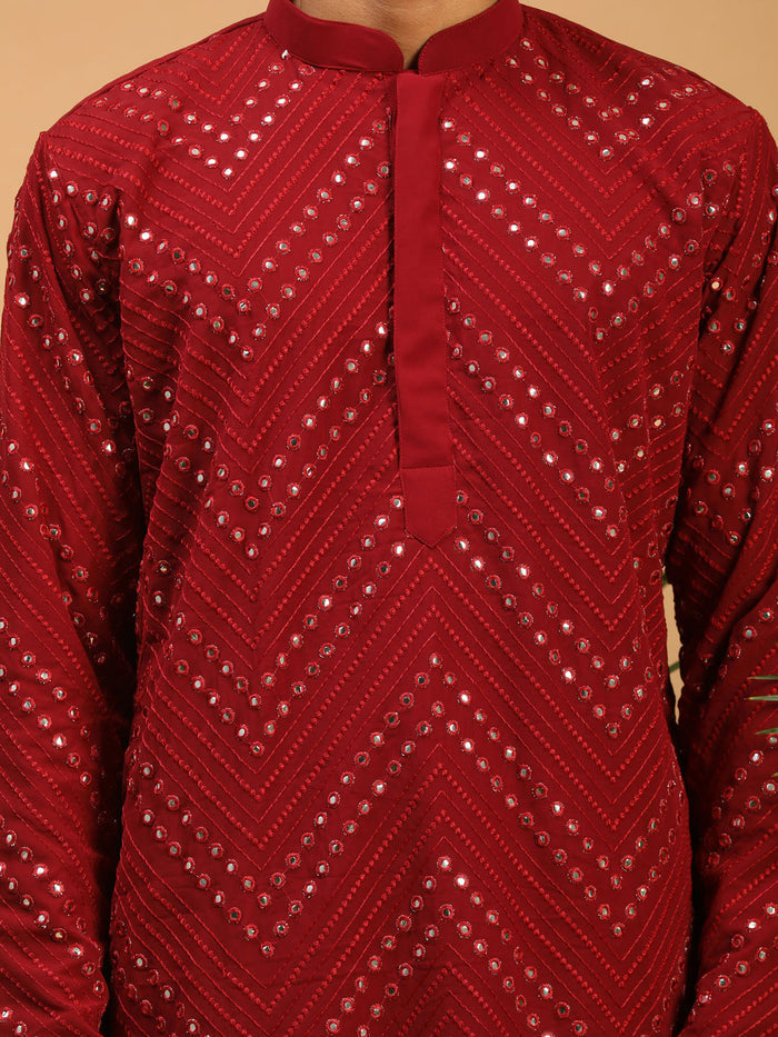 Men's Maroon Mirror Kurta Pant Set