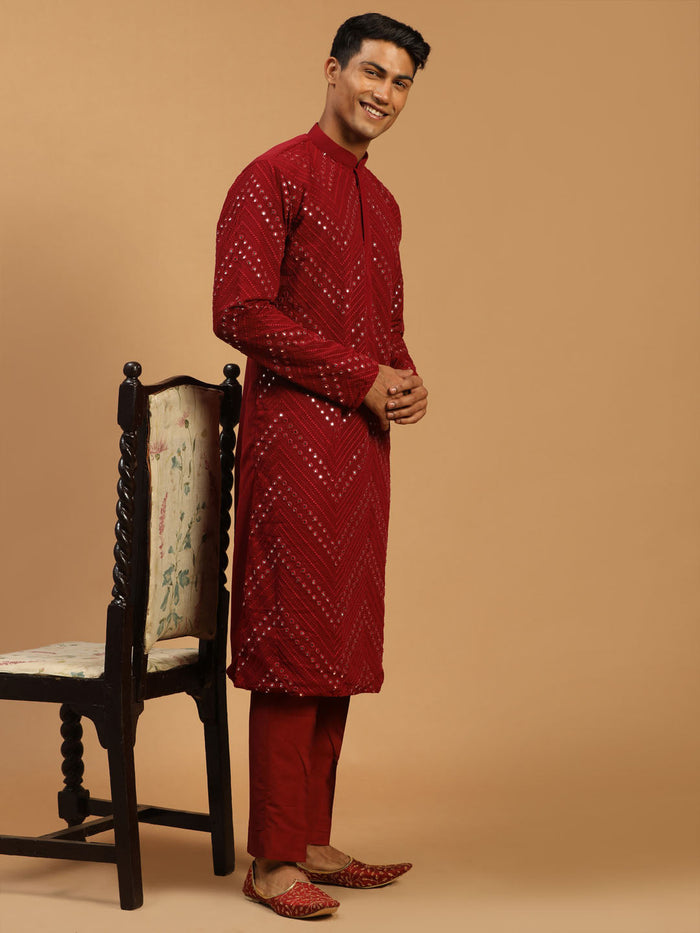 Men's Maroon Mirror Kurta Pant Set