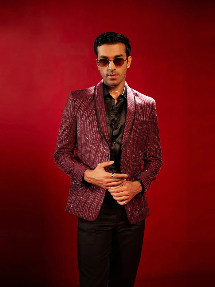 Men's Maroon Silk Blend Blazer
