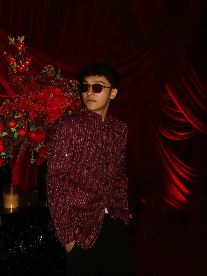 Men's Maroon Silk Blend Blazer