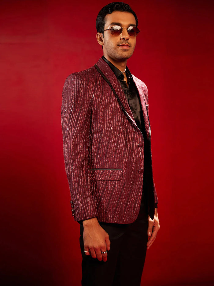 Men's Maroon Silk Blend Blazer