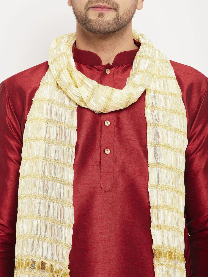 Men's Maroon Silk Blend Kurta And Maroon Pant Style Pyjama Set With Dupatta