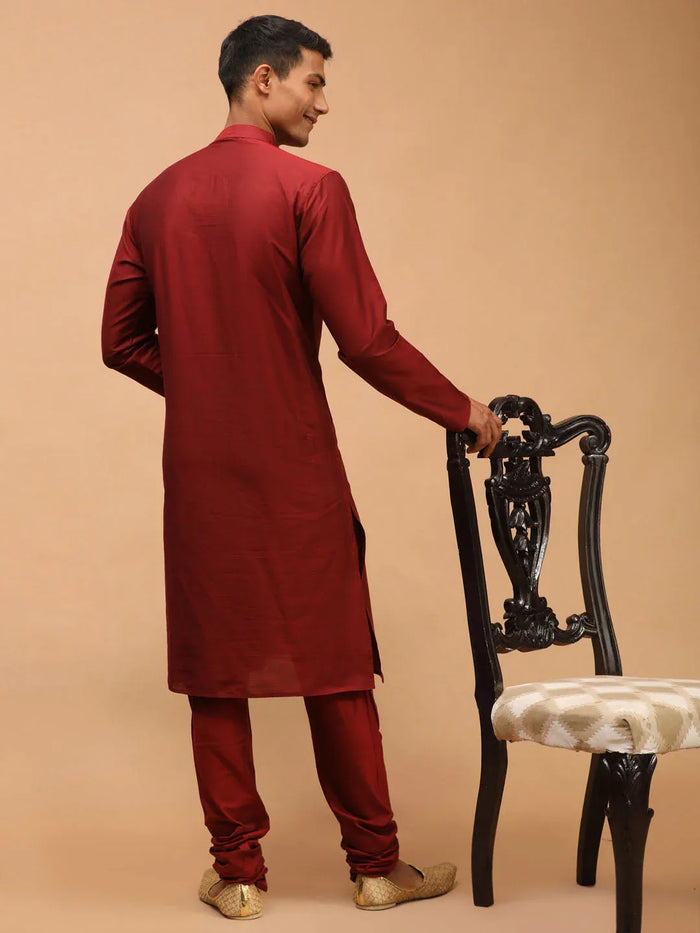 Men's Maroon Viscose Kurta Pyjama Set