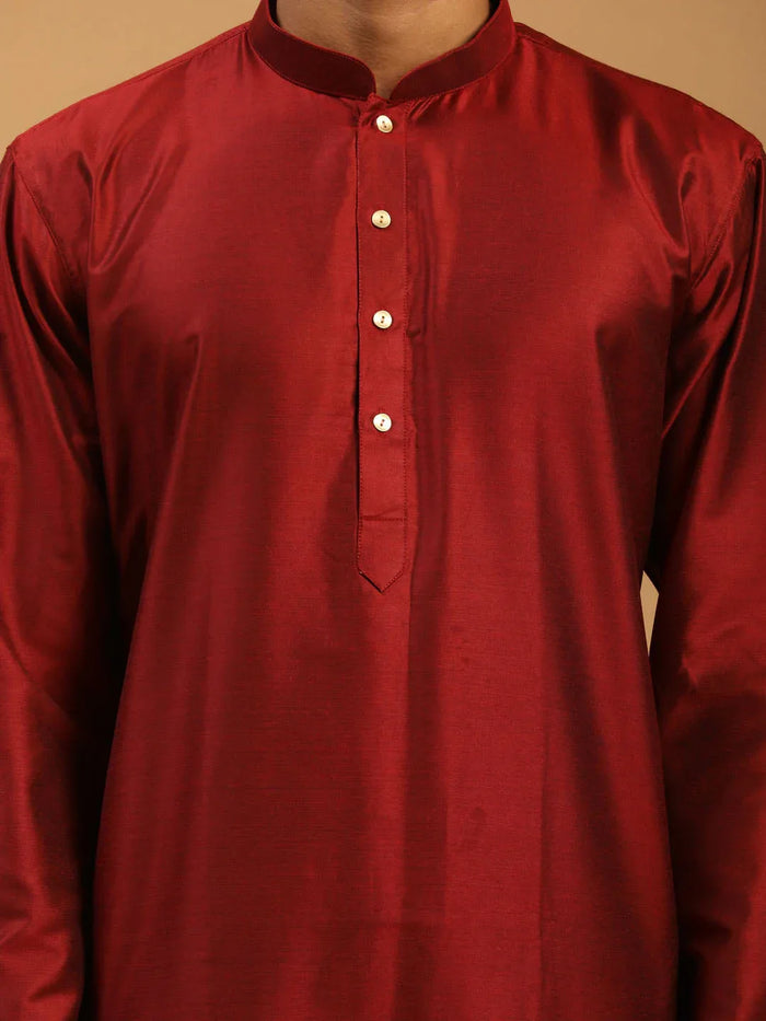 Men's Maroon Viscose Kurta With Pant Set
