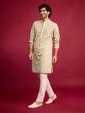 Men's Mint Green Cotton Blend Kurta with Cream Pyjama Set