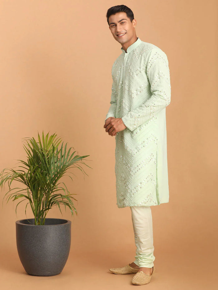 Men's Mint Green Mirror Kurta Pyjama Set