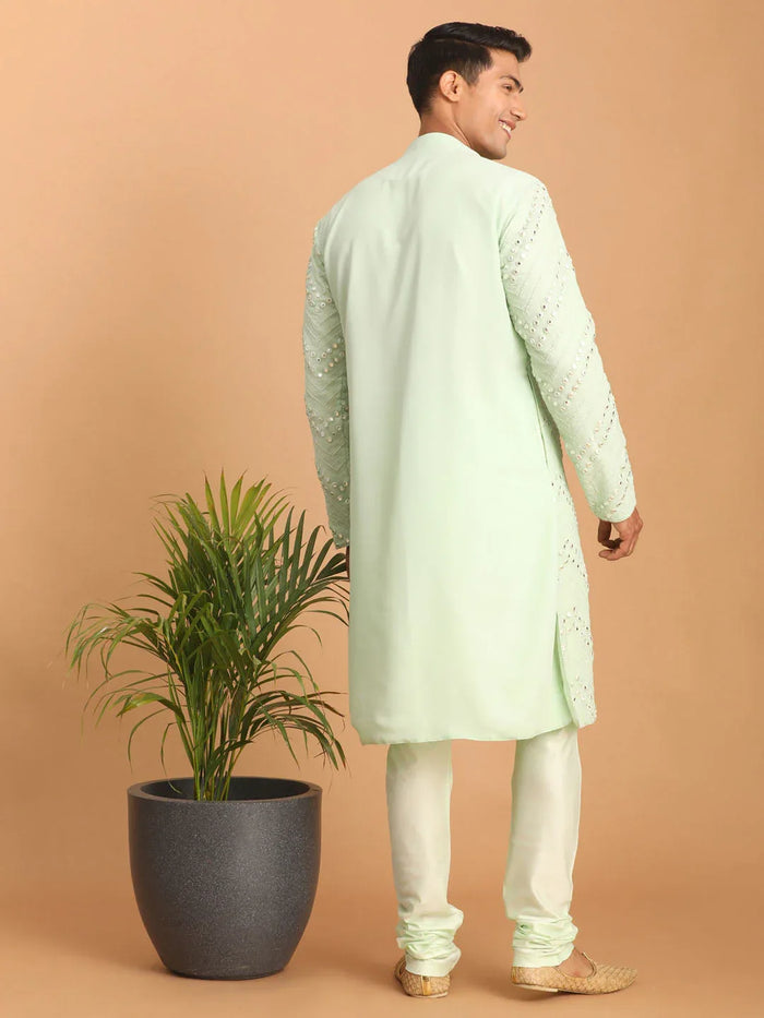 Men's Mint Green Mirror Kurta Pyjama Set