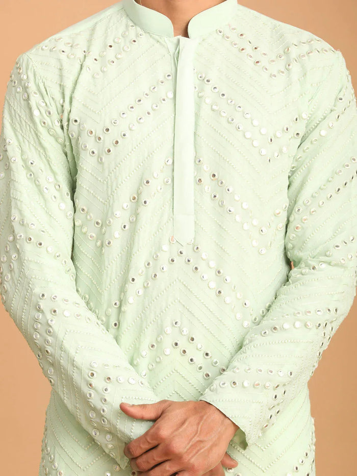 Men's Mint Green Mirror Kurta Pyjama Set
