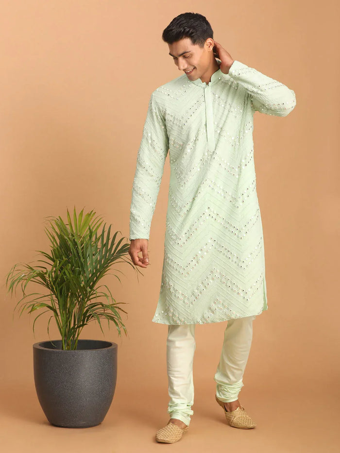 Men's Mint Green Mirror Kurta Pyjama Set