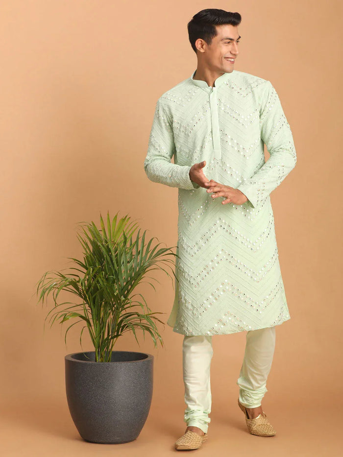 Men's Mint Green Mirror Kurta Pyjama Set