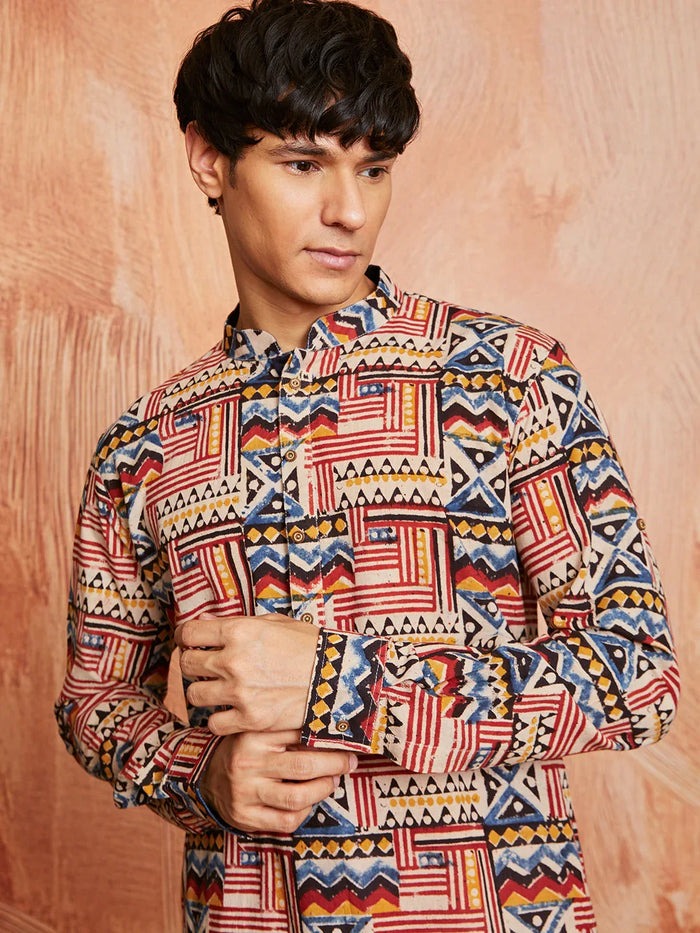 Men's Multi Color Cotton  Kurta