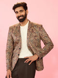 Men's Multicolour Velvet Patch Paisley Digital Print Notch Collar Wedding Blazer