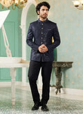 Men's Navy Blue Art Silk Thread Work Jodhpuri Jacket