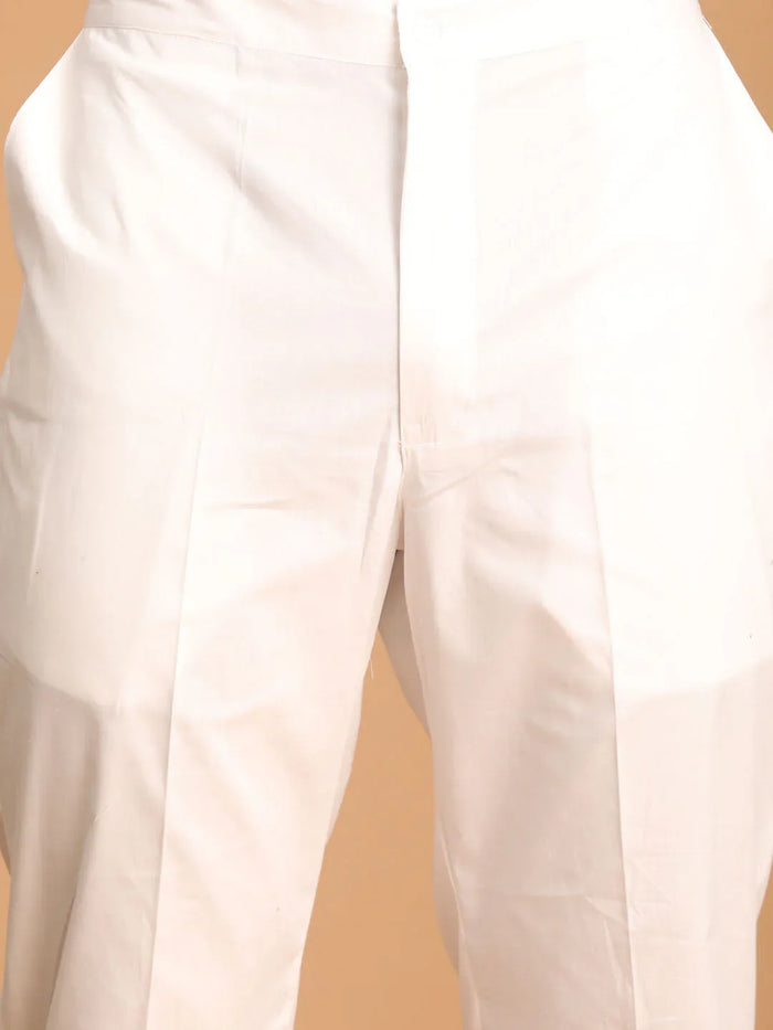 Men's Navy Blue Striped Cotton Short Kurta With White Pant Set