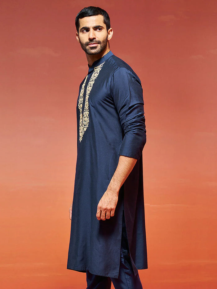 Men's Navy Blue Viscose Kurta