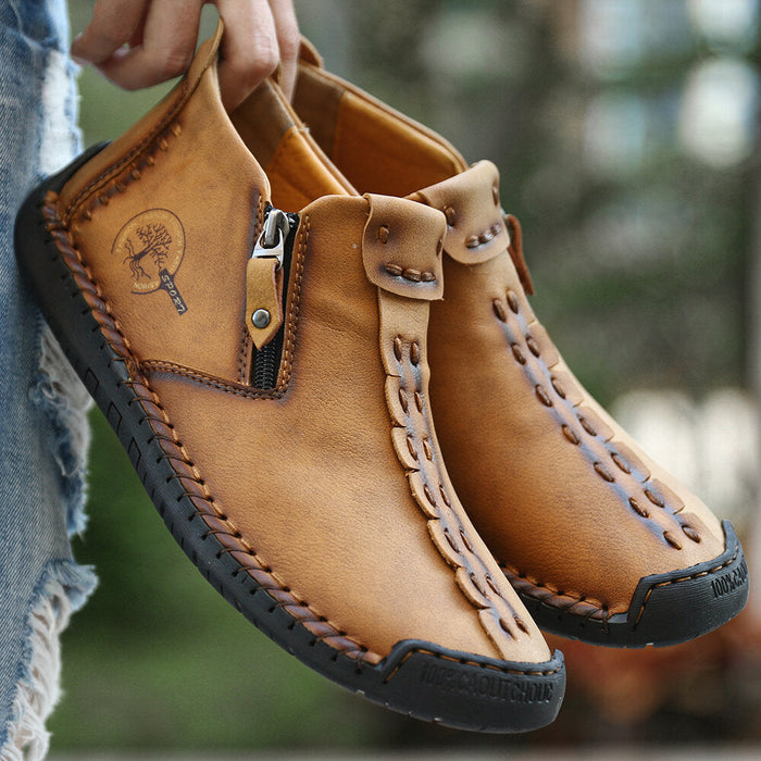 Men’s Octopus High-Top Zipper Boots Outdoor Casual Handmade Work Boots