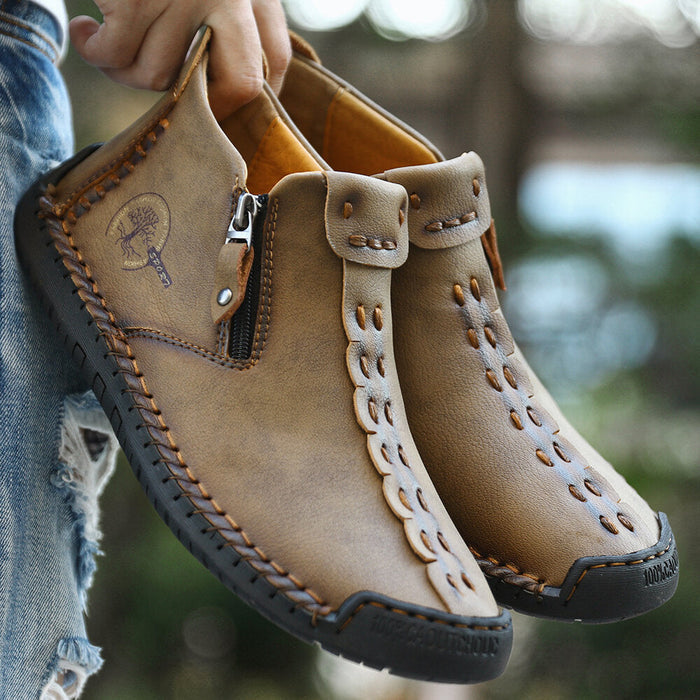 Men’s Octopus High-Top Zipper Boots Outdoor Casual Handmade Work Boots