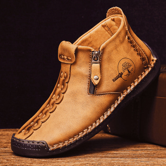 Men’s Octopus High-Top Zipper Boots with Fleece Lining Handmade Work Boots