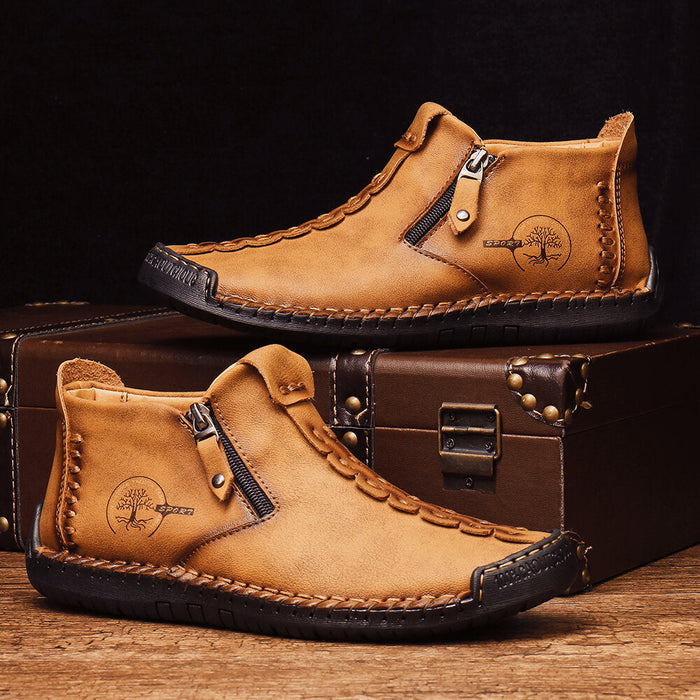 Men’s Octopus High-Top Zipper Boots with Fleece Lining Handmade Work Boots