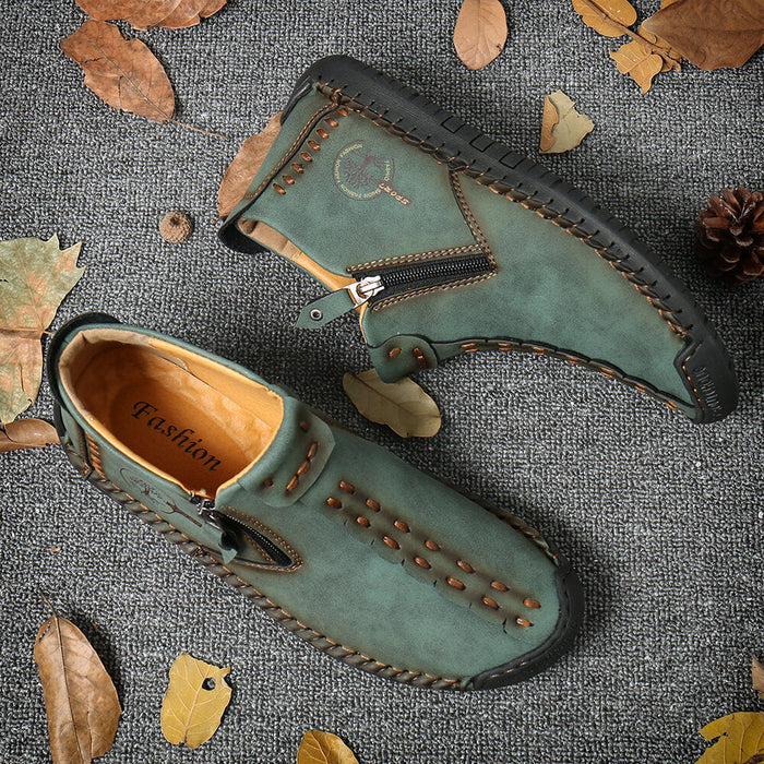 Men’s Octopus High-Top Zipper Boots with Fleece Lining Handmade Work Boots