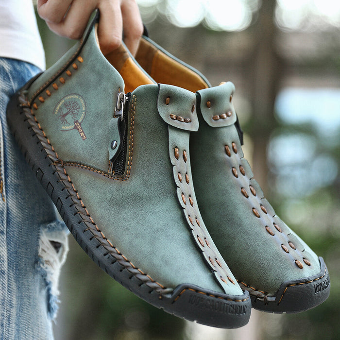 Men’s Octopus High-Top Zipper Boots with Fleece Lining Handmade Work Boots