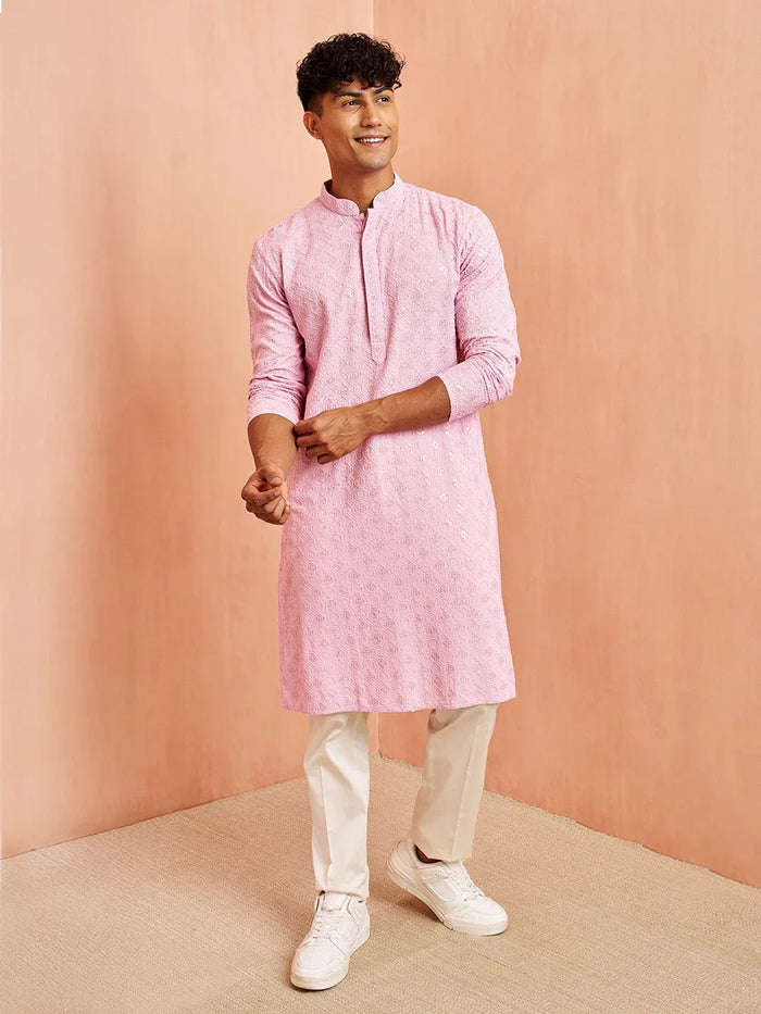 Men's Onion Rayon Chikankari Sequin Embroidered Kurta Pyjama Set