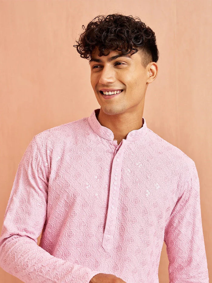 Men's Onion Rayon Chikankari Sequin Embroidered Kurta Pyjama Set