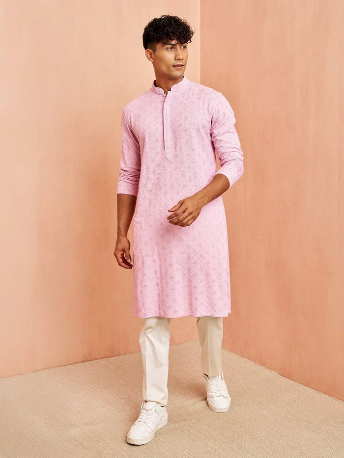 Men's Onion Rayon Chikankari Sequin Embroidered Kurta Pyjama Set