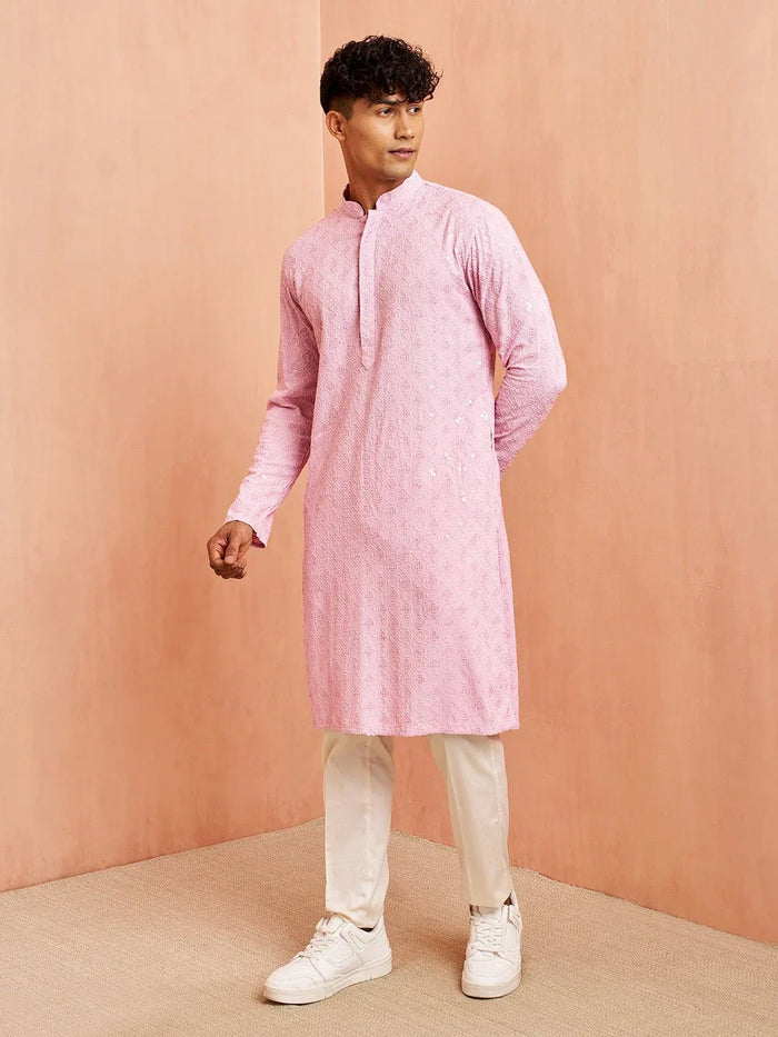 Men's Onion Rayon Chikankari Sequin Embroidered Kurta Pyjama Set