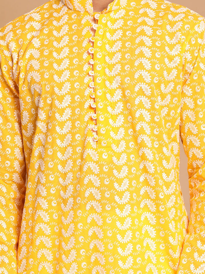 Men's Orange Pure Cotton Chikankari Kurta Pant