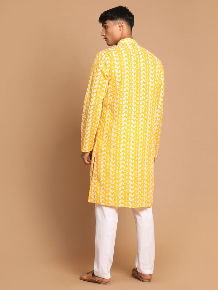 Men's Orange Pure Cotton Chikankari Kurta Pant