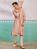 Men's Peach Chikankari Rayon Kurta with Cream Pyjama & Peach Embroidered Dupatta