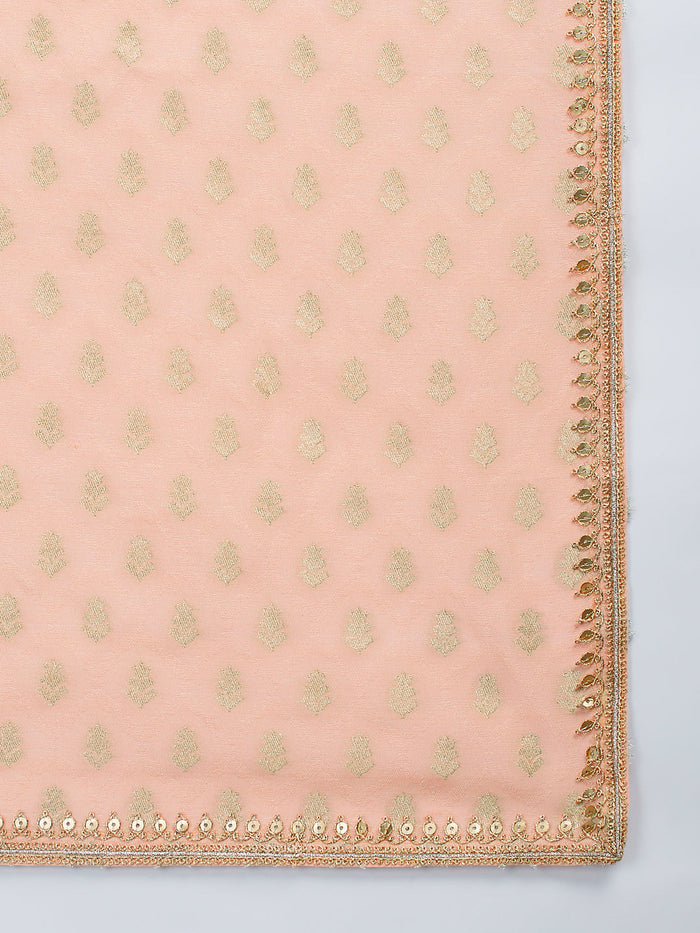 Men's Peach Jacquard Silk Kurta with Dupatta Set