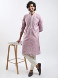 Men’s Pink Embroidered Silk Blend Kurta Pyjama Set