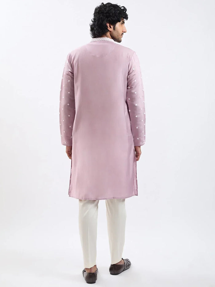 Men’s Pink Embroidered Silk Blend Kurta Pyjama Set